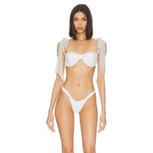 Joan Lurex Bikini Bottom in White Shine